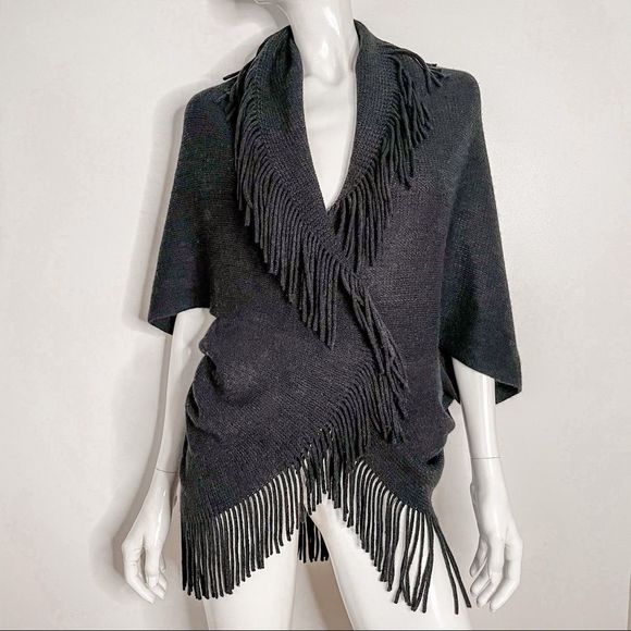 Sweaters - Black Knit Fringe Open Cardigan Shrug, OS